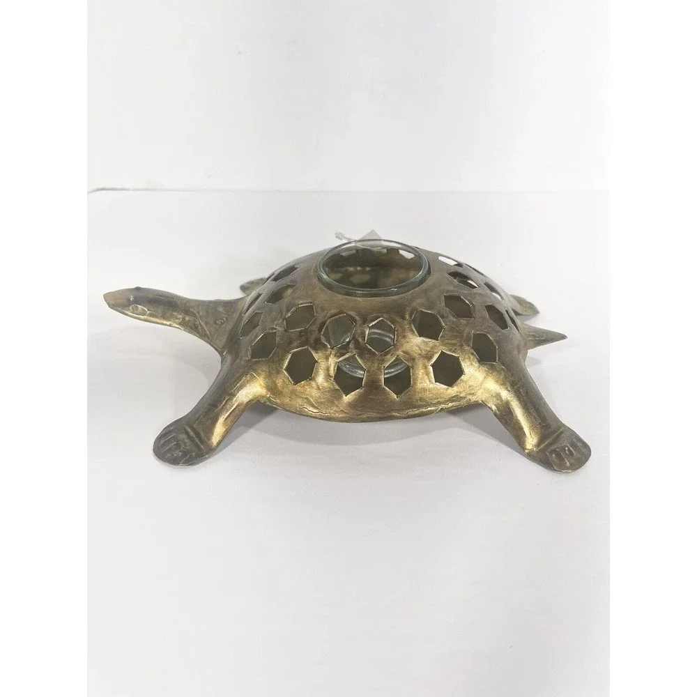The Bombay Store Golden Brass Turtle Candle Holder Votive Rustic Boho With Tag